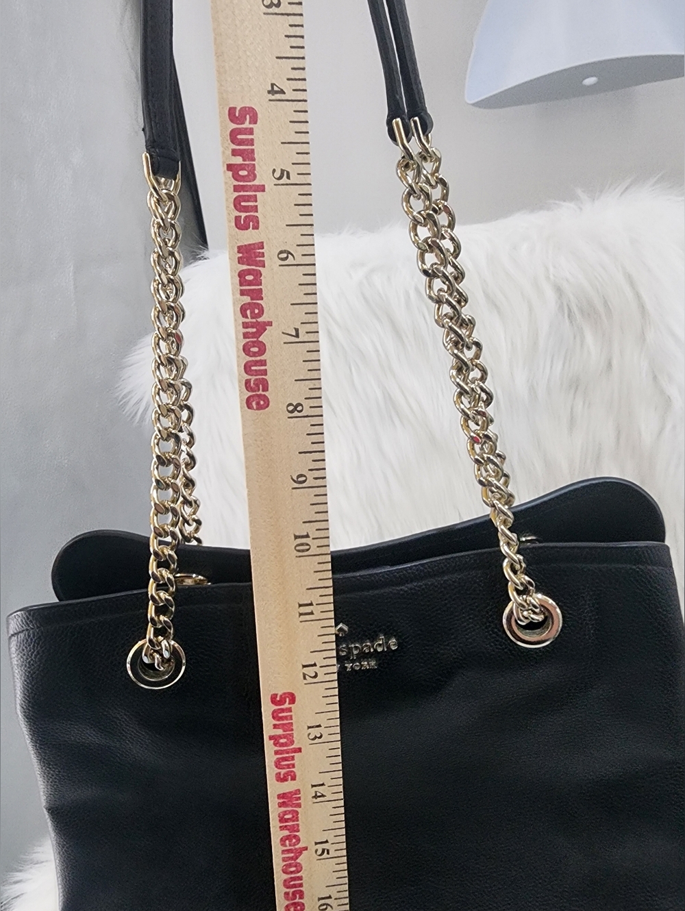 Kate Spade Black Leather Shoulder Bag w/ Half Metal Chain Straps "Jordyn" Bag - Picture 15 of 16